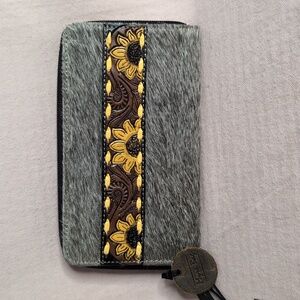 Myra Bag Oenomel Sunflower Leather Tooled Hairon Wallet-NWT